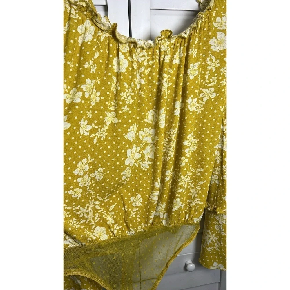 Free People One on One Date Flare Sleeve Bodysuit Women's Size Medium Marigold